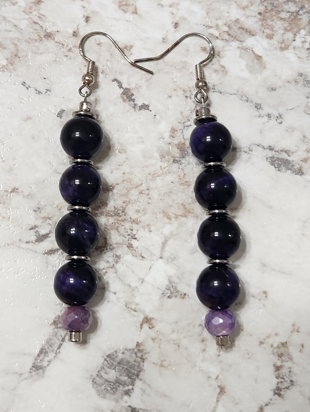 New 925 Sterling African Amethyst Bead Earrings.